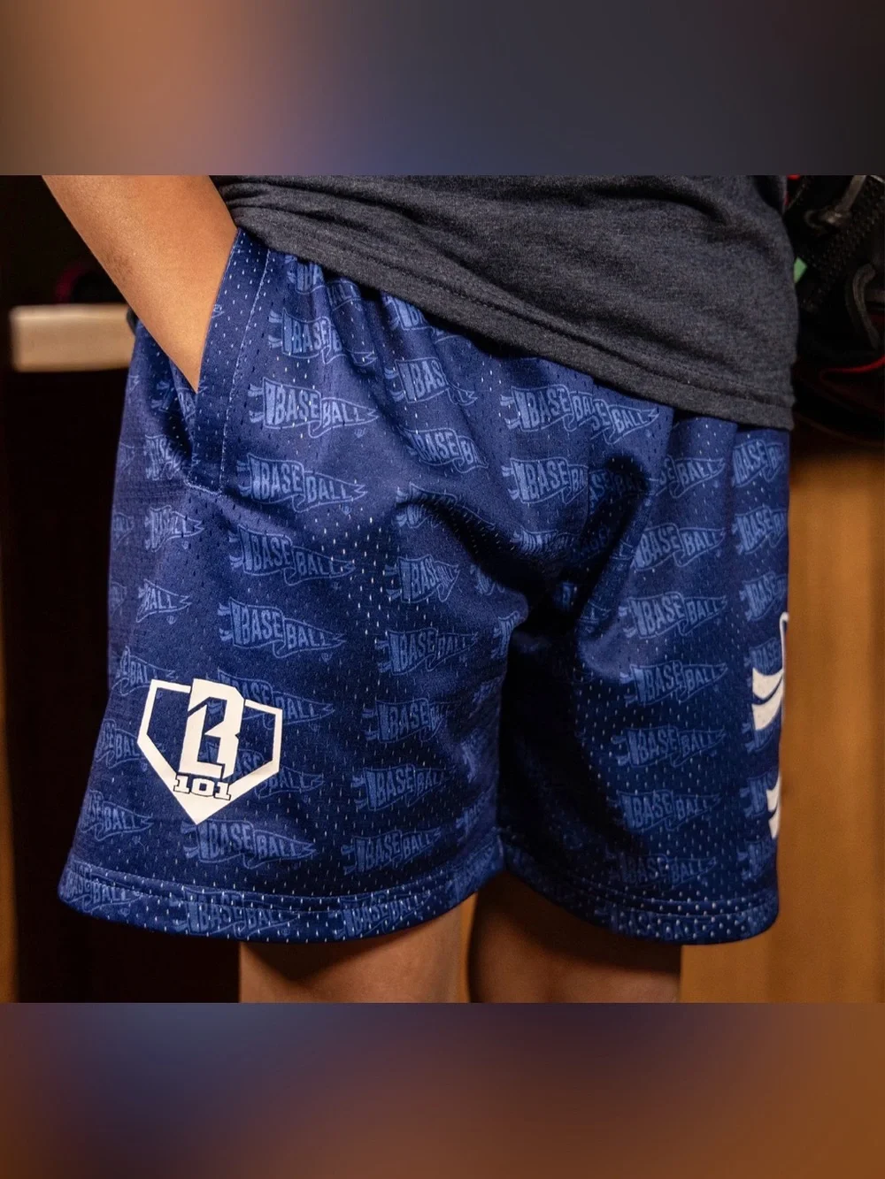 NWT Lifestyle Baseball 101 Blue Red Mesh Pennant Shorts Graphic Print - XL